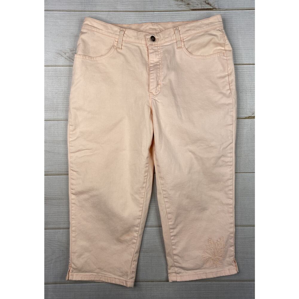 Riders by Lee Jeans Womens Sz 14 Peach Embroidered Straight Leg Stretch Denim